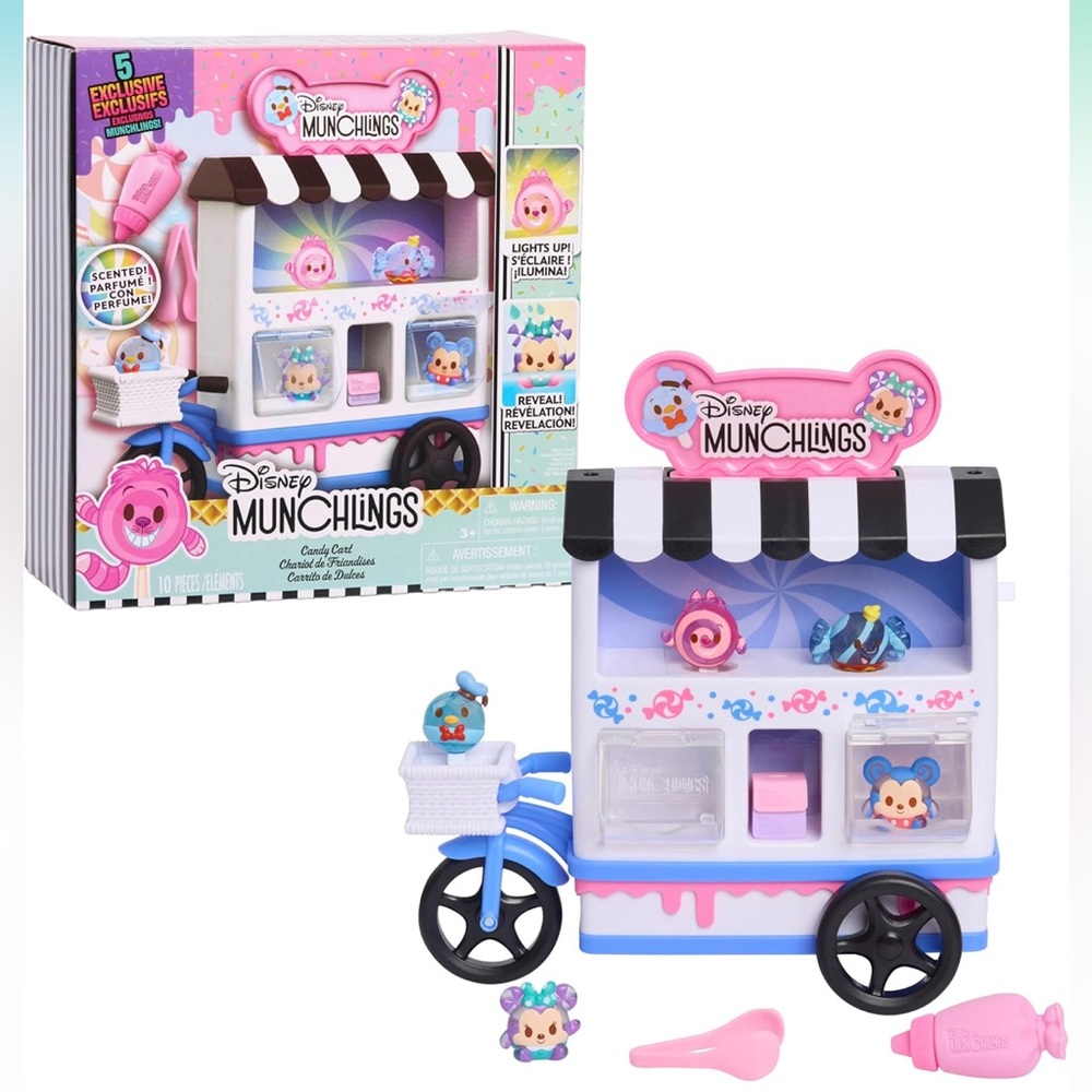 Just Play Disney Munchlings Candy Cart Playset with Lights, 13-Pieces